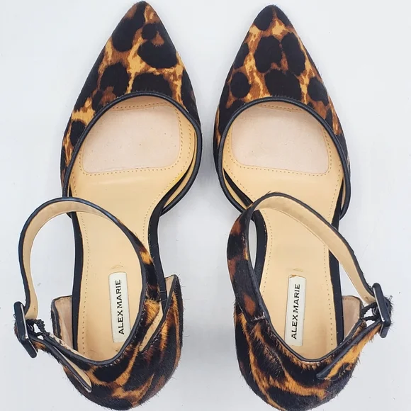 Alex Marie Leopard Ankle Strap Block Heels Leopard Print☆Real Fur - Picture 3 of 12